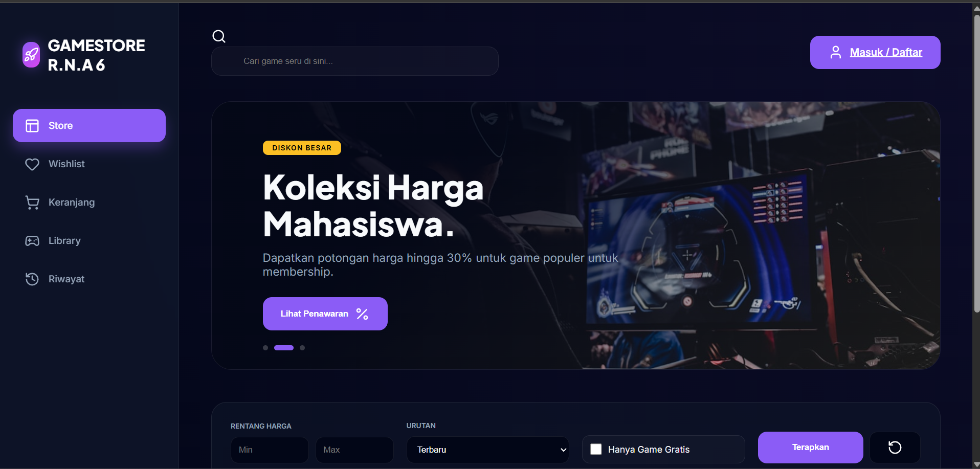 Tampilan Game Store